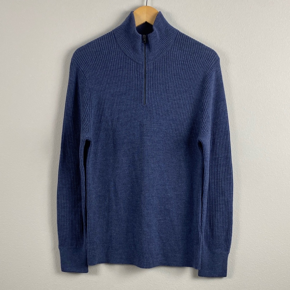 Banana Republic Riccardo Merino Wool Ribbed Knit Long Sleeve Quarter Zip Sweater